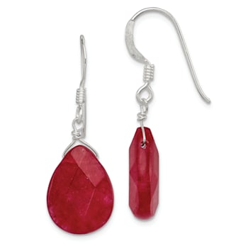 Sterling Silver Polished Faceted Red Jadeite Teardrop Dangle Earrings