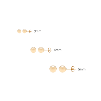 3-Pack 14k Yellow Gold Ball Stud Earrings - 3mm, 4mm, and 5mm Sizes