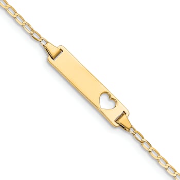 14k Yellow Gold Cut-out Heart Flat Curb Link ID Bracelet