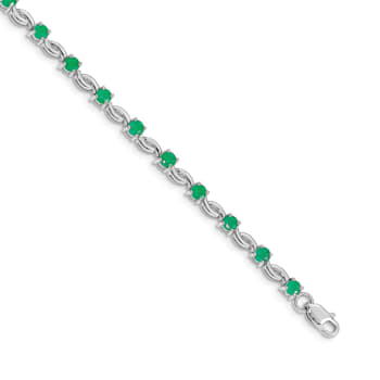 Rhodium Over 14k White Gold Emerald Gemstone Bracelet