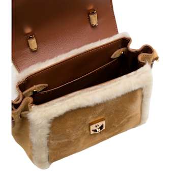 Versace Brown Leather with Beige Sherling Trim La Medusa Top-Handle Mini Bag