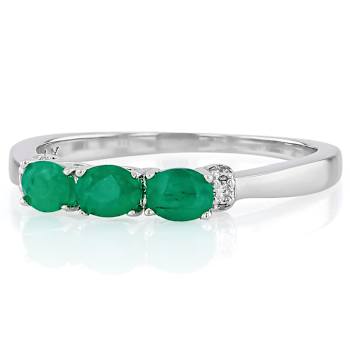 Emerald And Lab-Grown Diamond Three-Stone Ring In Sterling Silver