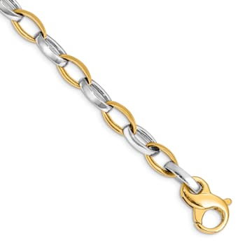 14k Yellow Gold and 14k White Gold 6.6mm Hand-polished and Satin Fancy
Link Bracelet