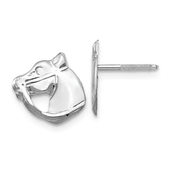Rhodium Over 14K White Gold Screwback Horse Post Earrings