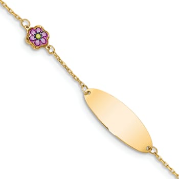 14k Yellow Gold Children's Enamel Flower ID Bracelet