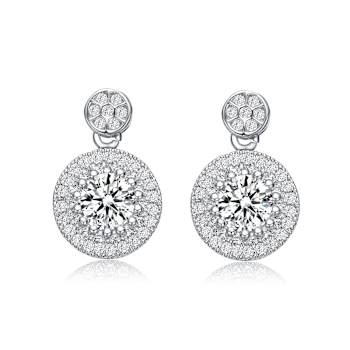 CZ Halo Drop Earrings In Sterling Silver