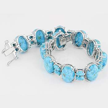 Turquoise Oval Cabochon Bracelet In Sterling Silver