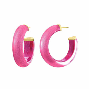 14K Yellow Gold Over Sterling Silver Illusion Acrylic Hoops in Dahlia Pink