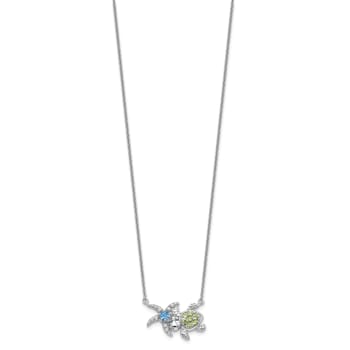 Rhodium Over Sterling Silver Peridot and Light Swiss Blue Topaz Turtle
Starfish Necklace