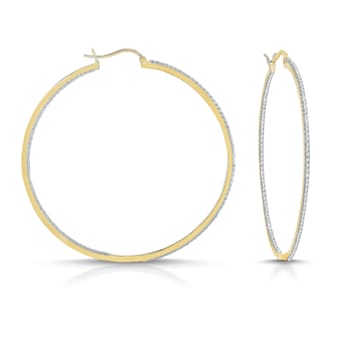 Clear CZ , Two-Tone Plating Rhodium & 14k Gold Plated over Brass
Slim Large Hoop Earrings