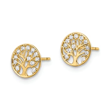 14k Yellow Gold 7.5mm Cubic Zirconia Tree of Life Stud Earrings