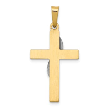 14K Yellow and White Gold Hollow Cross with Drape Charm