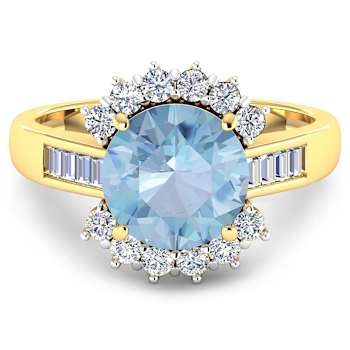 3.33ctw Blue Aquamarine and Diamond 14K Yellow Gold Halo Ring