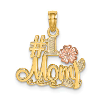 14K Two-Tone Number 1 MOM Script with Flower Charm