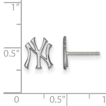 Rhodium Over Sterling Silver MLB LogoArt New York Yankees N-Y Post Earrings