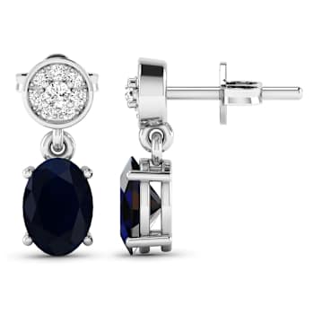 1.50ctw 14K White Gold Blue Sapphire and White Diamond Halo Earrings