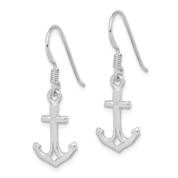 Rhodium Over Sterling Silver Anchor Earrings