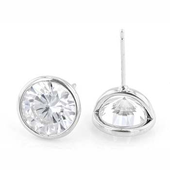 Large Bezel Set CZ Stud Earrings In Sterling Silver