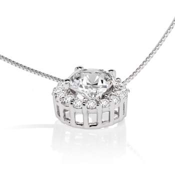 14K White Gold Necklace Round HaloCubic Zirconia Solitaire1.25CTW 16
Inch .60mm Box Link Chain