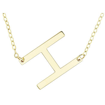 Sideways Initial H Necklace In Solid 14K Yellow Gold 18 Inch