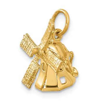 14k Yellow Gold 3D Textured Windmill Charm Pendant