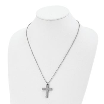 Titanium Polished Laser Cut Cross Pendant with 22 Inch Ball Chain