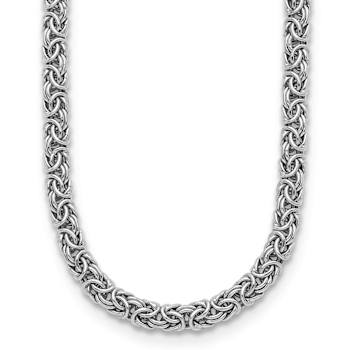 Rhodium Over Sterling Silver 7.5mm Hollow Byzantine 16 inch Necklace