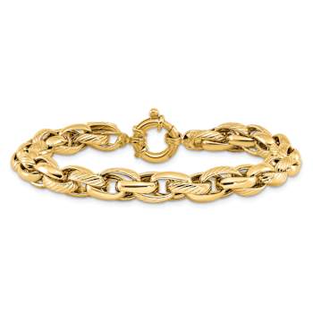 14k Yellow Gold 7.31mm Polished and Textured Link Bracelet