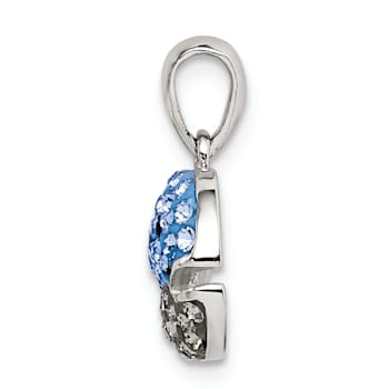 Rhodium Over Sterling Silver Blue and Grey Preciosa Crystal Whale Pendant
