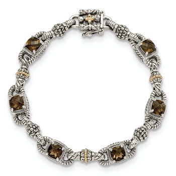 Sterling Silver with 14K Gold Over Sterling Silver Accent Oxidized Smoky
Quartz Bracelet