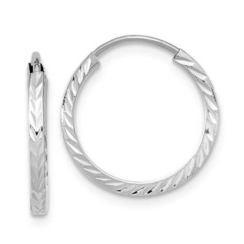 Rhodium Over 14k White Gold 9/16" Diamond-Cut Square Tube Endless
Hoop Earrings