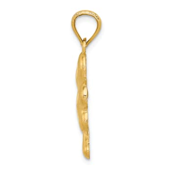 14k Yellow Gold Diamond-Cut and Brushed Shamrock Pendant