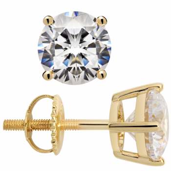 White Cubic Zirconia 14k Yellow Gold Studs With Velvet Gift Box 2.50ctw
