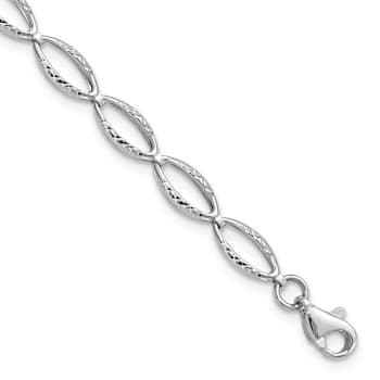 Rhodium Over 14k White Gold Polished and Diamond-Cut 5mm Fancy Link Bracelet