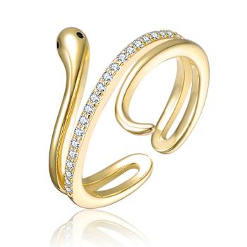 Serpent CZ Pave Bypass Ring In 14K Gold Over Brass