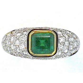 Emerald Cut Green Emerald and White Diamond Platinum Ring. 2.52 CTW