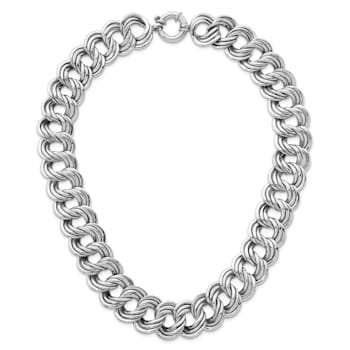 Rhodium Over Sterling Silver Polished 20mm Triple Circle Link Necklace