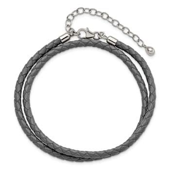 Gray Leather 14" with 2" Extension Choker or Wrap Bracelet