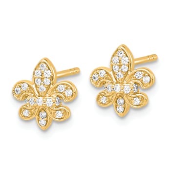 14k Yellow Gold and Rhodium Over 14k Yellow Gold Diamond 10mm Fleur de
Lis Stud Earrings