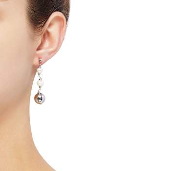 6-8.5mm Round White Freshwater Pearl Sterling Silver Graduated Dangle Earrings