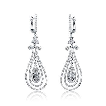 CZ Triple Outline Teardrop Drop Earrings In Sterling Silver