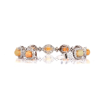 10.50 Ctw White Opal and 5.77 Ctw White Diamond Bracelet in 14K WG