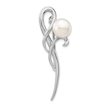 Rhodium Over Sterling Silver 8-9mm White Button Freshwater Cultured
Pearl Brooch