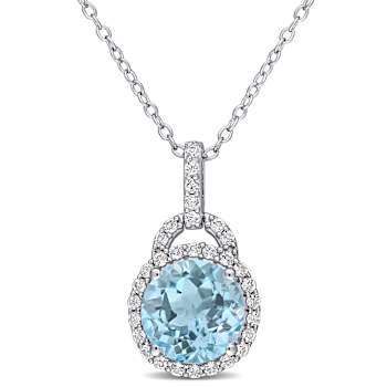 4ctw Sky Blue and White Topaz Pendant with Chain in Sterling Silver