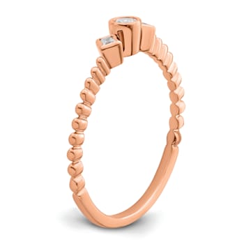 14K Rose Gold Scalloped Band Petite Round Diamond Ring 0.1ctw