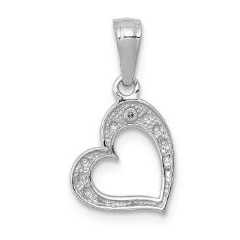 Rhodium Over 10k White Gold Diamond Heart Pendant