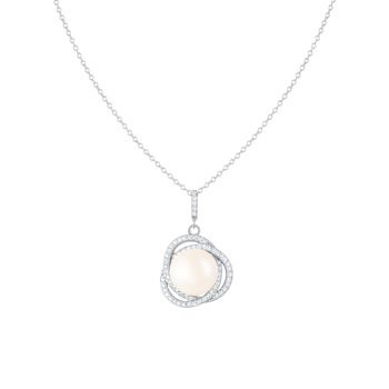 11-12mm Button White Cultured Freshwater Pearl and CZ Rhodium Over
Sterling Silver Pendant