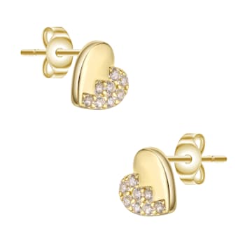 Clear Cubic Zirconia, 14K Yellow Gold Plated over Sterling Silver Heart
Stud Earrings