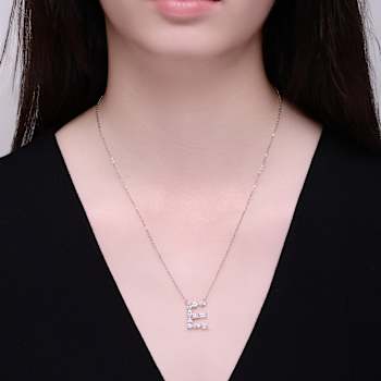 Initial E Mixed Cut CZ Pendant Necklace In Sterling Silver 18 Inch