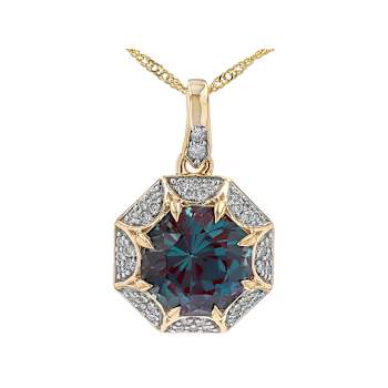 Lab-Created Alexandrite And White Diamond Vintage-Inspired Pendant In
Solid 10K Yellow Gold 3.18ctw